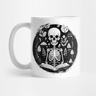 Skull Studying Black and White Mug